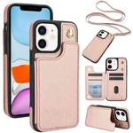 For iPhone 11 Crossbody Dual-Buckle Wallet Back Leather Phone Case(Rose Gold)