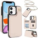 For iPhone 11 Crossbody Dual-Buckle Wallet Back Leather Phone Case(Apricot)