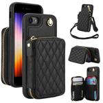For iPhone 7 / 8 / SE 2022 AwQuer Crossbody Zipper Wallet Rhombic Leather Back Phone Case(Black)
