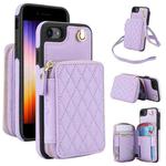 For iPhone 7 / 8 / SE 2022 AwQuer Crossbody Zipper Wallet Rhombic Leather Back Phone Case(Purple)