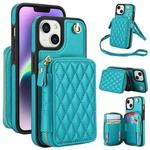For iPhone 11 AwQuer Crossbody Zipper Wallet Rhombic Leather Back Phone Case(Green)