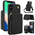 For iPhone X / XS AwQuer Crossbody Zipper Wallet Rhombic Leather Back Phone Case(Black)