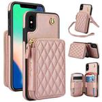 For iPhone X / XS AwQuer Crossbody Zipper Wallet Rhombic Leather Back Phone Case(Rose Gold)