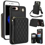 For iPhone 7 Plus / 8 Plus AwQuer Crossbody Zipper Wallet Rhombic Leather Back Phone Case(Black)