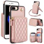 For iPhone 7 Plus / 8 Plus AwQuer Crossbody Zipper Wallet Rhombic Leather Back Phone Case(Rose Gold)