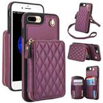 For iPhone 7 Plus / 8 Plus AwQuer Crossbody Zipper Wallet Rhombic Leather Back Phone Case(Dark Purple)