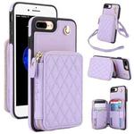 For iPhone 7 Plus / 8 Plus AwQuer Crossbody Zipper Wallet Rhombic Leather Back Phone Case(Purple)