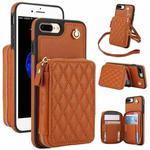 For iPhone 7 Plus / 8 Plus AwQuer Crossbody Zipper Wallet Rhombic Leather Back Phone Case(Brown)