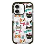 For iPhone 16 Plus Simple Illustration Pattern Full Coverage Phone Case(Winter Cat)