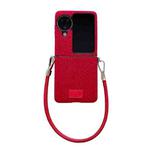 For OPPO Find N2 Flip Comfortable Short Plush Full Coverage Phone Case with Wrist Strap(Red)