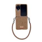 For OPPO Find N2 Flip Comfortable Short Plush Full Coverage Phone Case with Wrist Strap(Brown)