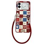 For Huawei Nova Flip Lattice Little Bear Pattern Full Coverage Phone Case with Wrist Strap(Red)