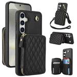 For Samsung Galaxy S24+ 5G AwQuer Crossbody Zipper Wallet Rhombic Leather Back Phone Case(Black)