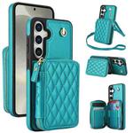For Samsung Galaxy S24+ 5G AwQuer Crossbody Zipper Wallet Rhombic Leather Back Phone Case(Green)