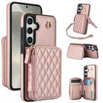 For Samsung Galaxy S24+ 5G AwQuer Crossbody Zipper Wallet Rhombic Leather Back Phone Case(Rose Gold)