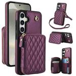 For Samsung Galaxy S24+ 5G AwQuer Crossbody Zipper Wallet Rhombic Leather Back Phone Case(Dark Purple)