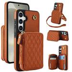 For Samsung Galaxy S24+ 5G AwQuer Crossbody Zipper Wallet Rhombic Leather Back Phone Case(Brown)