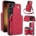 For Samsung Galaxy S23 5G AwQuer Crossbody Zipper Wallet Rhombic Leather Back Phone Case(Red)