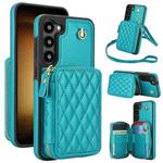 For Samsung Galaxy S23 5G AwQuer Crossbody Zipper Wallet Rhombic Leather Back Phone Case(Green)