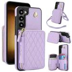 For Samsung Galaxy S23 5G AwQuer Crossbody Zipper Wallet Rhombic Leather Back Phone Case(Purple)