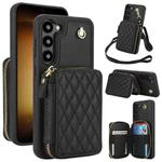 For Samsung Galaxy S23+ 5G AwQuer Crossbody Zipper Wallet Rhombic Leather Back Phone Case(Black)