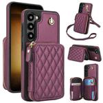 For Samsung Galaxy S23+ 5G AwQuer Crossbody Zipper Wallet Rhombic Leather Back Phone Case(Dark Purple)