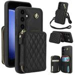 For Samsung Galaxy S23 FE 5G AwQuer Crossbody Zipper Wallet Rhombic Leather Back Phone Case(Black)