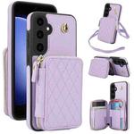 For Samsung Galaxy S23 FE 5G AwQuer Crossbody Zipper Wallet Rhombic Leather Back Phone Case(Purple)