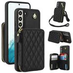 For Samsung Galaxy S22 5G AwQuer Crossbody Zipper Wallet Rhombic Leather Back Phone Case(Black)