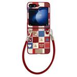 For Samsung Galaxy Z Flip5 Lattice Little Bear Pattern Full Coverage Phone Case with Wrist Strap(Red)