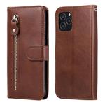 For iPhone 12 mini Pro Fashion Calf Texture Zipper Horizontal Flip Leather Case with Stand & Card Slots & Wallet Function(Brown)
