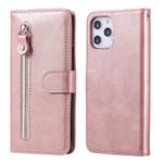 For iPhone 12 Pro Max Fashion Calf Texture Zipper Horizontal Flip Leather Case with Stand & Card Slots & Wallet Function(Rose Gold)