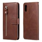 For Xiaomi Redmi 9A Fashion Calf Texture Zipper Horizontal Flip Leather Case with Stand & Card Slots & Wallet Function(Brown)