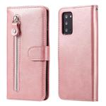 For Samsung Galaxy Note20 Fashion Calf Texture Zipper Horizontal Flip Leather Case with Stand & Card Slots & Wallet Function(Rose Gold)