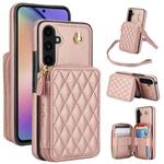 For Samsung Galaxy A54 4G / 5G AwQuer Crossbody Zipper Wallet Rhombic Leather Back Phone Case(Rose Gold)