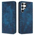 For Samsung Galaxy S25 Ultra 5G Retro Elephant Embossed Leather Phone Case(Blue)