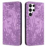 For Samsung Galaxy S25 Ultra 5G Retro Elephant Embossed Leather Phone Case(Purple)