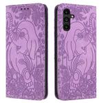 For Samsung Galaxy S25+ 5G Retro Elephant Embossed Leather Phone Case(Purple)