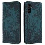 For Samsung Galaxy S25 5G Retro Elephant Embossed Leather Phone Case(Green)
