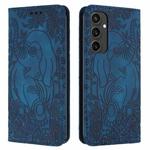 For Samsung Galaxy S24 FE 5G Retro Elephant Embossed Leather Phone Case(Blue)