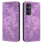 For Samsung Galaxy S24 FE 5G Retro Elephant Embossed Leather Phone Case(Purple)