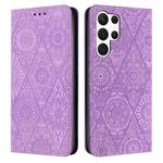 For Samsung Galaxy S25 Ultra 5G Ethnic Embossed Adsorption Leather Phone Case(Purple)