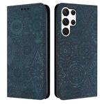 For Samsung Galaxy S25 Ultra 5G Ethnic Embossed Adsorption Leather Phone Case(Blue)