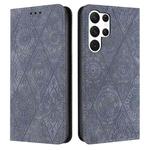 For Samsung Galaxy S25 Ultra 5G Ethnic Embossed Adsorption Leather Phone Case(Grey)