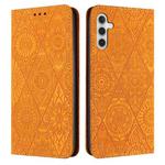 For Samsung Galaxy S25 5G Ethnic Embossed Adsorption Leather Phone Case(Yellow)