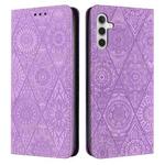 For Samsung Galaxy S25 5G Ethnic Embossed Adsorption Leather Phone Case(Purple)