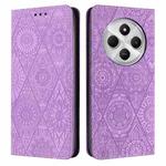 For Redmi A4 5G Ethnic Embossed Adsorption Leather Phone Case(Purple)