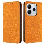 For Redmi Note 14 4G 163.25mm Ethnic Embossed Adsorption Leather Phone Case(Yellow)