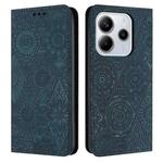 For Redmi Note 14 4G 163.25mm Ethnic Embossed Adsorption Leather Phone Case(Blue)
