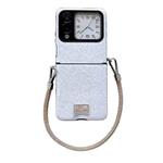 For Huawei nova Flip Comfortable Short Plush Full Coverage Phone Case with Wrist Strap(White)